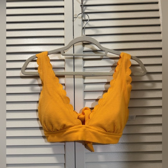 Aerie Waffle Scalloped Tie Longline Triangle Bikini Top - Picture 1 of 4